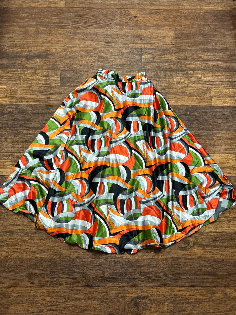 Colorful Retro Wave A-Line Skirt in Orange, Green & Black